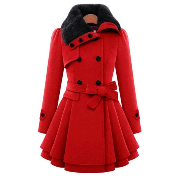 

2020 new women's slim long woolen coat double-breasted woolen coat windbreaker jacket female w648, Black