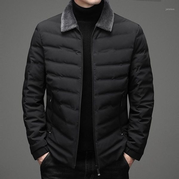 

men's down & parkas jacket male winter men business casual lapels lamb fur collar white duck outer coat clothes1, Black