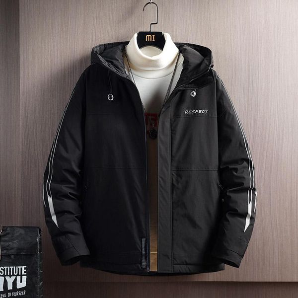 

2020 winter new adjustable hooded men's windbreaker parka jackets thicken outerwear casual warm coat m-4xl, Black