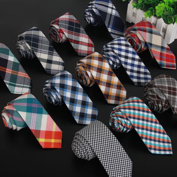 

shennaiwei plaid men cotton and fabric linen cloth tie 5.5cm skinny netie brand 2017 luxury gravata slim lot, Blue;purple