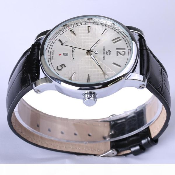 

forsining 2017 fashion business white dial leather mens watches automatic mechanical watch clock men, Slivery;brown