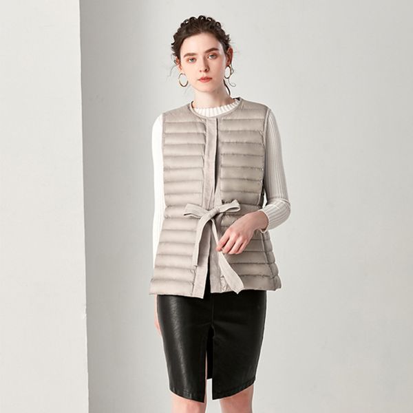 

2021 new women's vest with adjustable waist ultra light vests women female down coat long slim sleeveless q7bj, Black;white