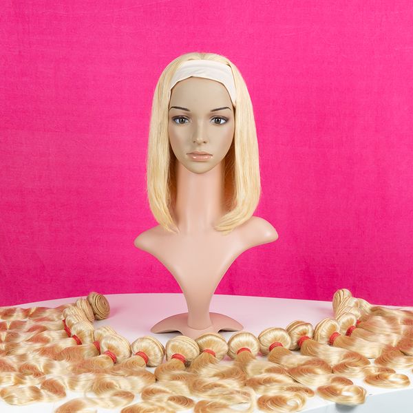 

блондинка оголовье прямой боб парик без кружева 613 # богородица человеческих волос боб парик в течение 12-18 дюймов, Black