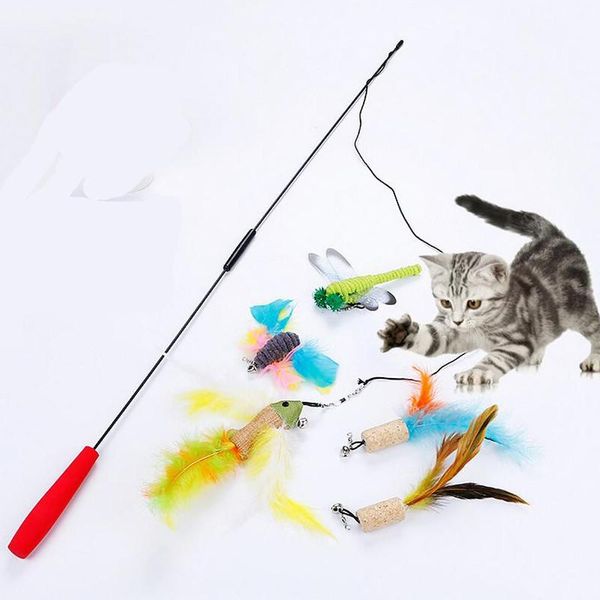 

cat toys retractable wand with 5 pack colorful feather refills teaser