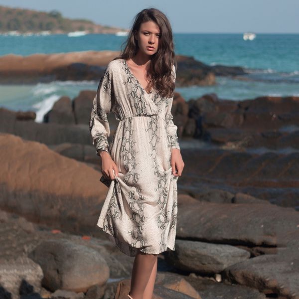 

new women's deep skirt v-neck mid thai style printed new women's deep long skirt v-neck mid long dress thai style printed dress ij, Black;gray