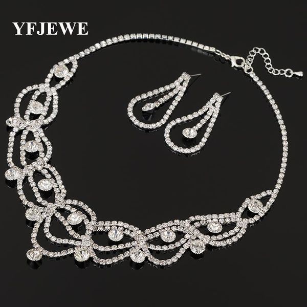 

yfjewe rhinestone jewelry the new design and female wedding bridal bridesmaid jewellery necklace earrings set n323, Silver