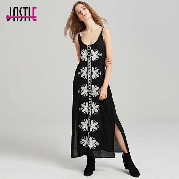 

jastie bohemian people embroidery women dress 2020 summer casual beach dress side split dresses hippie chic female vestidos, Black;gray