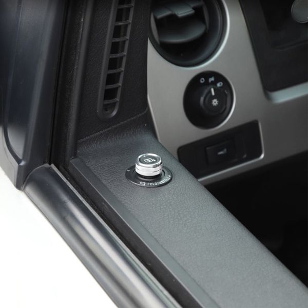 Aluminiumlegierung Release Spiegel Schalter Knopf Ring Trim Silber für Ford F150 Raptor 2009–2014 Innenzubehör229S