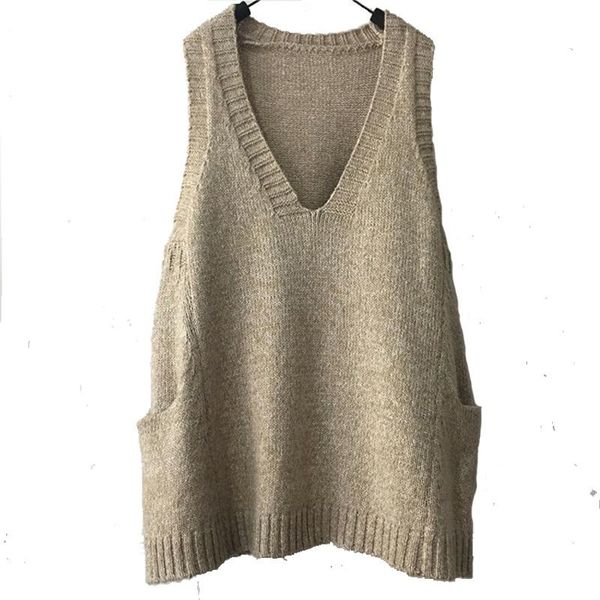 

girls vintage long khaki knitwear v-neck loose knitting waistcoat plus size knit vest sleeveless coat women winter pullover, Black;white