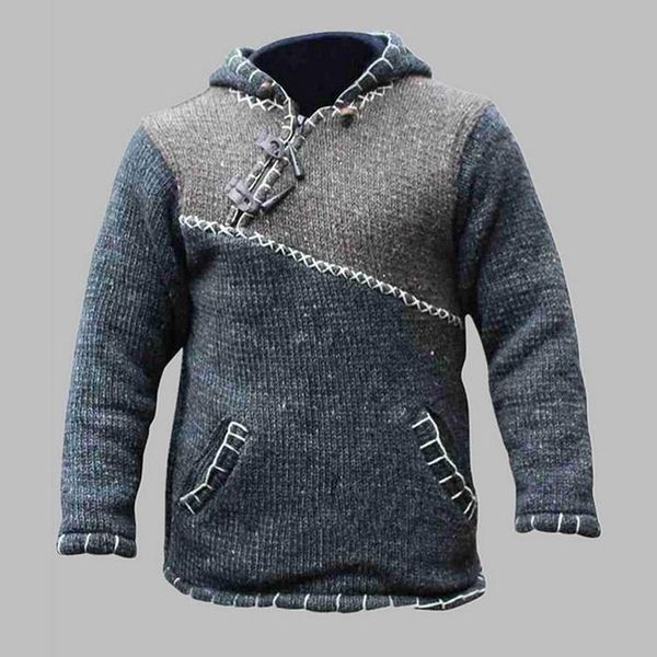 

retro men distressed stitching pullover sweater autumn winter casual hooded sweaters jumpers color matching sweaters, White;black