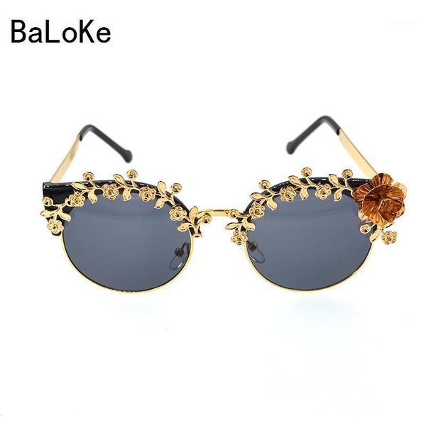 

sunglasses baroque steampunk gold frame metal flower round sun glasses women party/summer beach outdoor decoration1, White;black