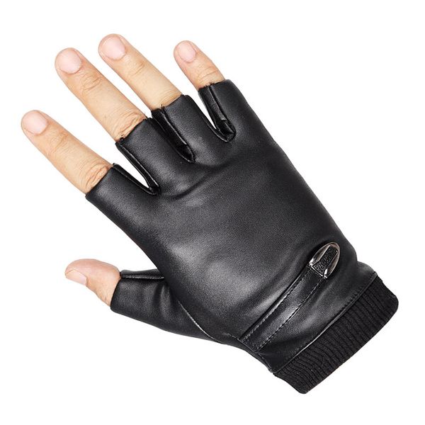 

fingerless men pu synthetic leather autumn winter black tactical half finger cycling fitness gloves knitted rib, Blue;gray
