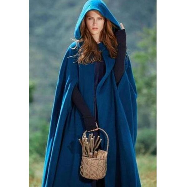 

women's wool & blends loose poncho winter warm coat jacket long cloak cape parka outwear fashion women ankle length hoody jackets, Black