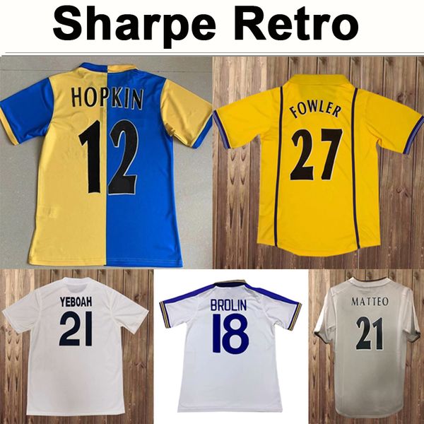 

1977 1978 leeds mens retro soccer jerseys home white yellow away fowler yeboah brolin sharpe kelly matteo united short football shirt, Black;yellow