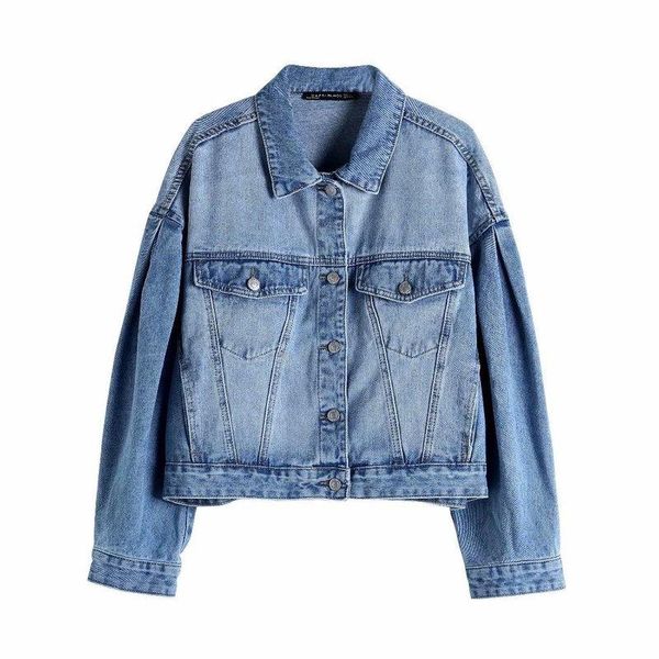 

fashion women xiao chen, 75-0109, the european and american fashion lantern sleeve flanging jean jacket, Black;brown