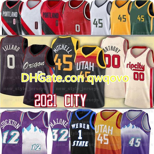 

45 donovan jersey mitchell 0 damian 27 rudy lillard malone 12 john gobert stockton karl 32 carmelo anthony basketball jerseys, Black;red