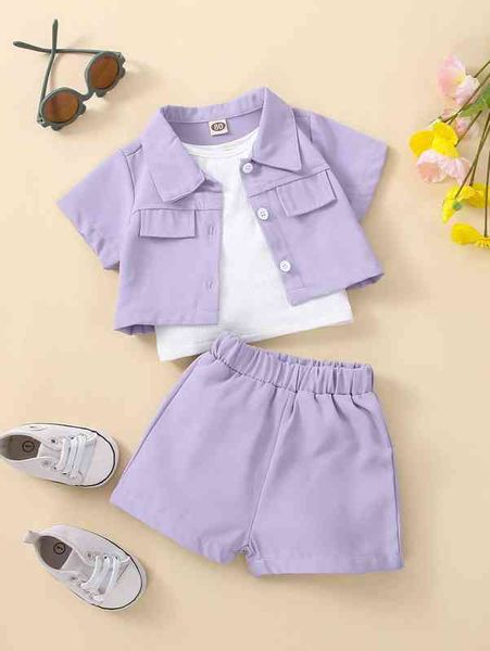 

baby fake pocket jacket & cami & shorts she, White