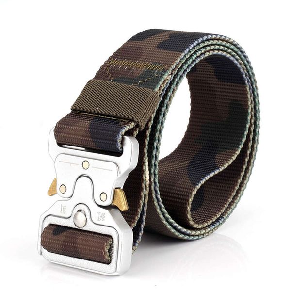 

spring buckle white smooth button no hole nylon tactical canvas trouser belt military training camouflage, Black;brown