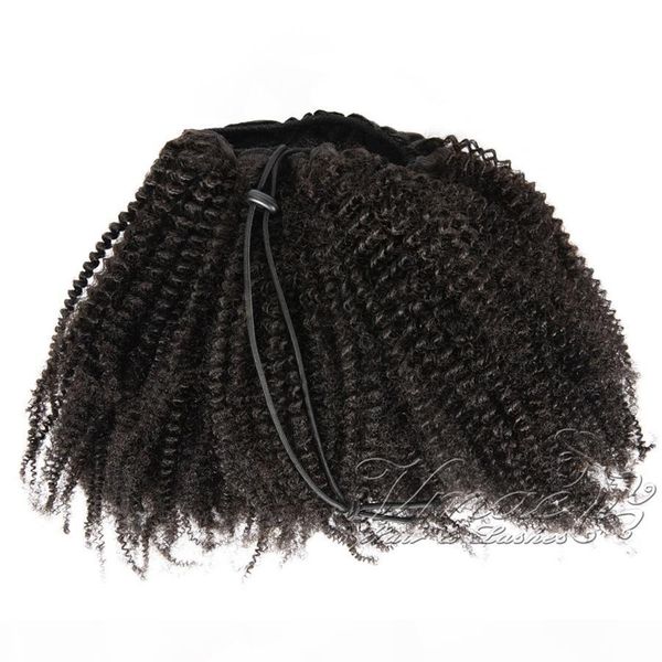 

brazilian natural color 12 to 26 inch 4b afro kinky curly 120g horsetail cuticle aligned virgin remy human hair drawstring ponytails, Black