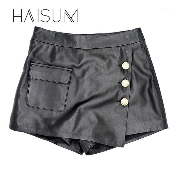

2018 new spring/autumn skirt sheepskin divided skirts female sheep pipi shorts leisure bootcut fake two piece leather le0181, White;black