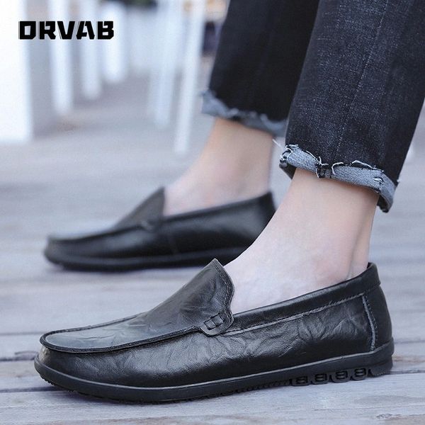 

men shoes split leather slip on men casual shoes lightweight driving moccasin soft flat balck white walking sneakers #ao2x, Black