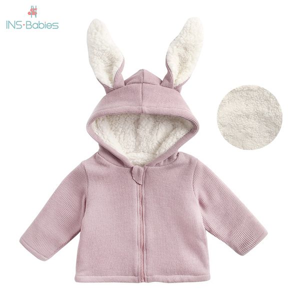 

children autumn coat new thickened rabbit hooded jacket baby girls clothes pink winter newborn baby girl coats cute infants 2020 1029, Blue;gray