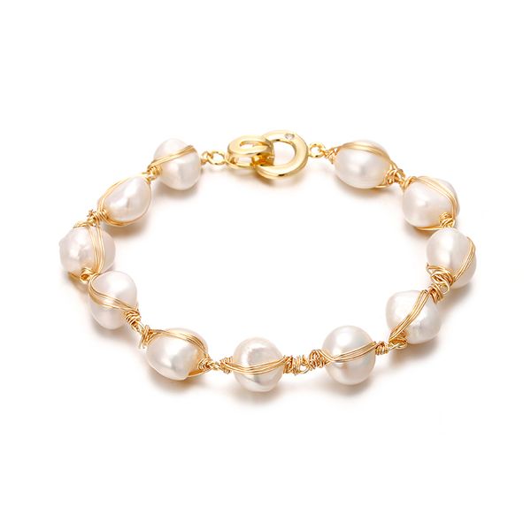 

original handmade 14k gold baroque natural freshwater pearl ladies bracelet promotion jewelry for women birthday gift 200925, Black