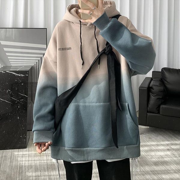 

privathinker new gradients korean men hoodies 2021 autumn new mens hooded sweatshirts fashion man streetwear casual pullovers, Black