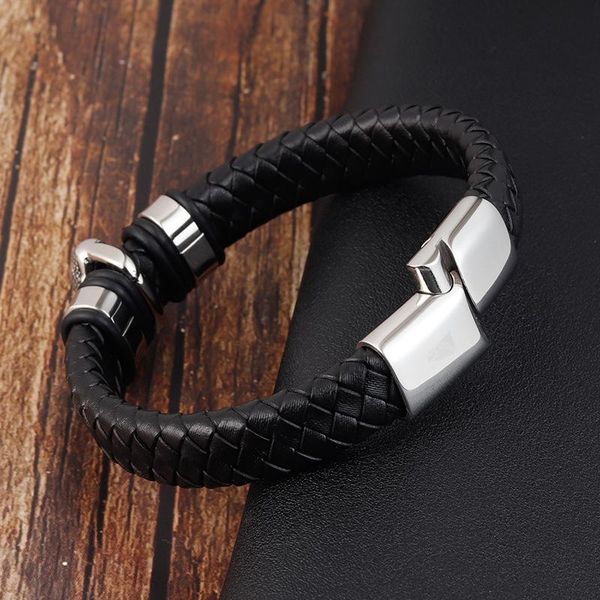 

link, chain religious style metal shakyamuni buddha black leather bracelets bangle for men jewelry