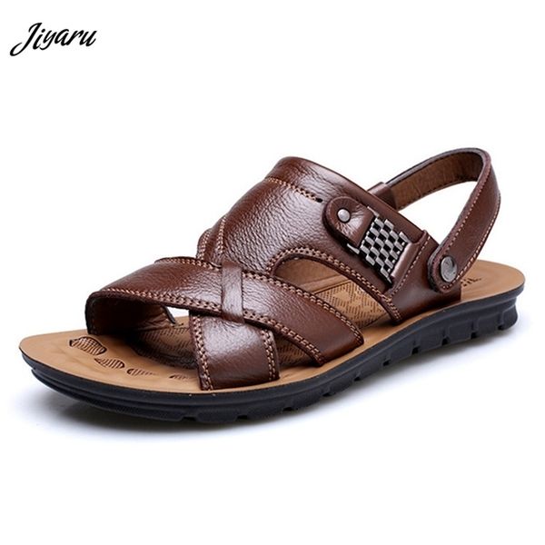 

men sandals new genuine leather mens beach slippers breathable boys roman sandals summer men casual shoes y200404, Black;red