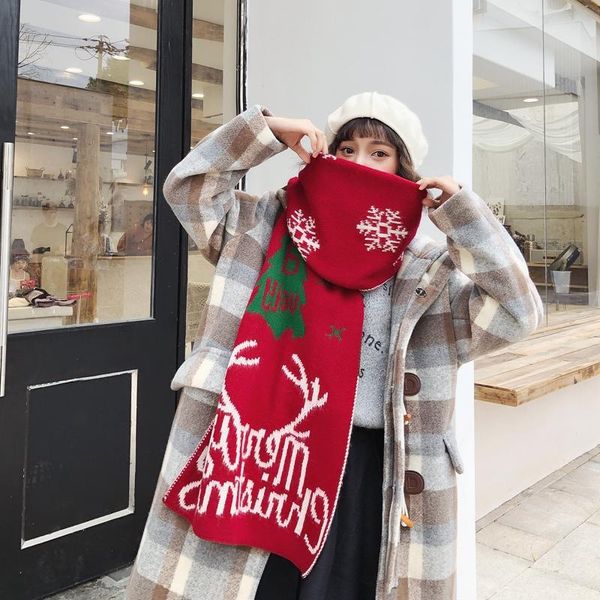 

lady xmas christmas scarf shawl wrap winter warm knitted novelty gift red sweet scarf, Blue;gray