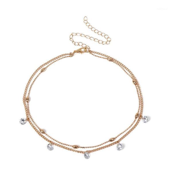 

chokers summer accessories jewelry fashion clavicle zircon necklace metal multi-layer pendant gold chocker1, Golden;silver