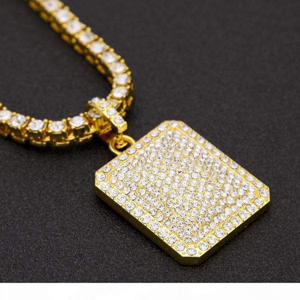 

hip hop necklace jewelry gold silver full of rhinestone heavy dog tag with tennis chain men and women
