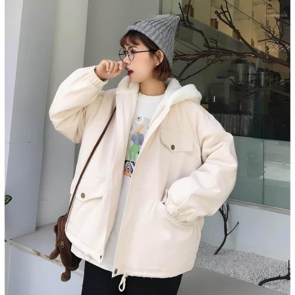 

new winter casual fleece coat women outwear hooded thicken woman jackets solid loose plus size female clothing1, Black