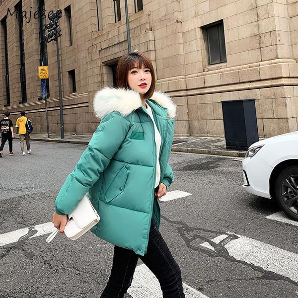 

parka women clothes 2021 korean fashion kawaii solid simple all match womens parkas winter warm windproof hooded, Black