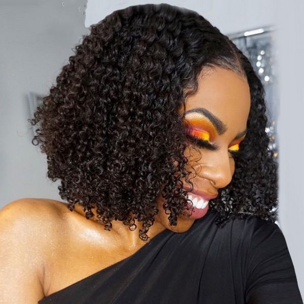 

kinky curly wig short bob full lace human hair wigs brazilian lace wigs for black women pre-plucked with baby hair, Black;brown