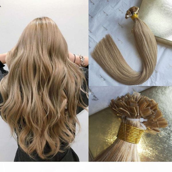 

100% virgin russian human hair pre bonded extensions double drawn flat tip hair #27 honey blonde keratin tip hair 100g, Black