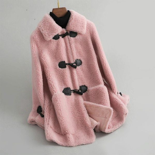 

women's fur & faux women 2021 autumn winter fashion lamb sheepskin coat lady granular sheep shearing jacket female casual warm outerwea, Black