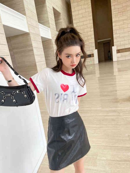 

2022 factory wholesale new model d family summer product age reducing style chest love letter print contrast hemmed splicing short sleeve t-, White