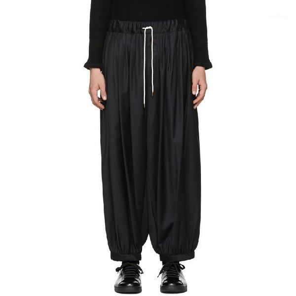 

27-44 new 2018 men's clohting hair stylist fashion casual pants wide leg pants loose lantern plus size costumes1, Black