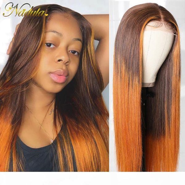 

nadula hair lace front wig straight hair t part lace wig human 4x1 t part wigs for women brazilian 150% prepluck, Black;brown