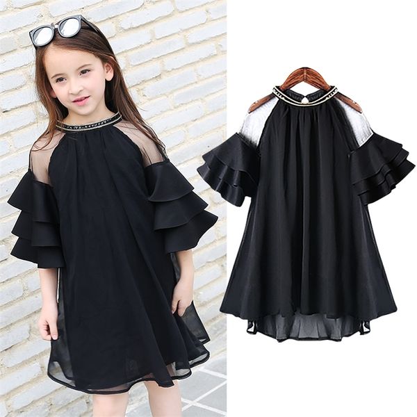 

teenager ruffle sleeves chiffon dresses for girls clothing 10 12 14 new big girls party dress children vestido lj200923, Red;yellow