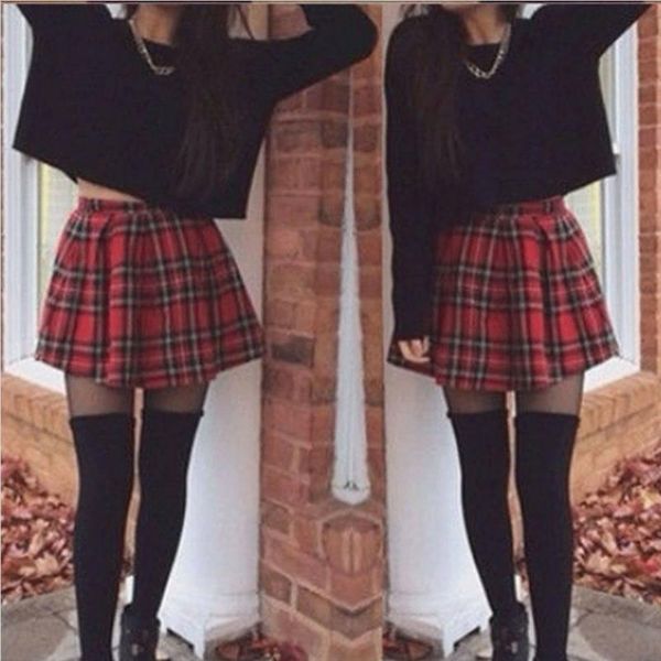

women high waist skater flared red check plaid pleated short mini skirt shorts drop shipping good quality, Black