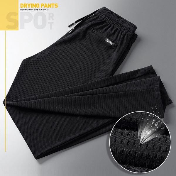 

summer thin ice silk men's casual breathable loose mesh air conditioning men's ultra thin quick drying casual pants sports pantssp, Blue