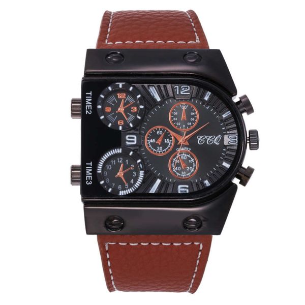 

multi popular fashion movement large dial quartz outdoor sports belt men's watch k6eh, Slivery;brown