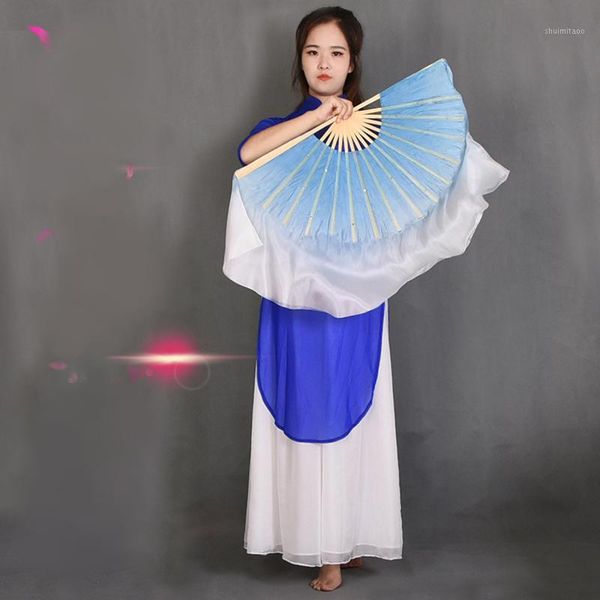 

double-sided real silk light blue and white gradient children-fan-show chinese bamboo dance props1, Black;red
