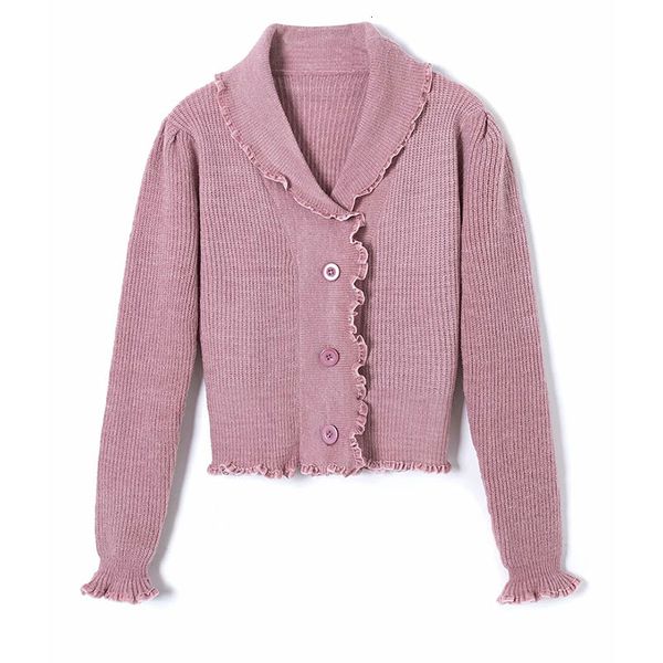 

2021 elegant pink splicing petal sleeve sweater women new single-breasted female short soft flexible knitted outwear, White;black