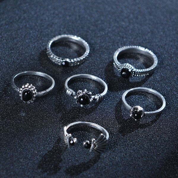 

starfish bohemian knuckle turtle turquoise jointed shell finger rings set for 6 piece, Silver