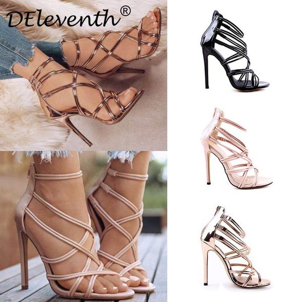 

sandals women heels fashion 2021 black zipper openwork cross-strap high heel sandals35-43