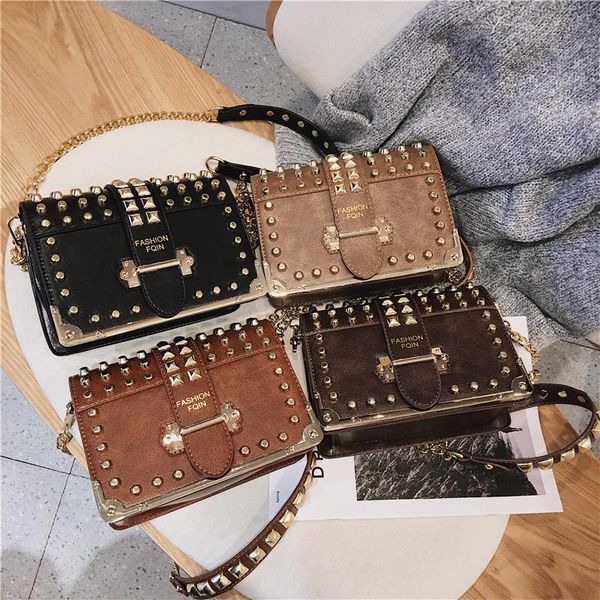 

new luxury rivet bags shoulder bag small crossbody bag ladies brand chain messenger vintage leather for women